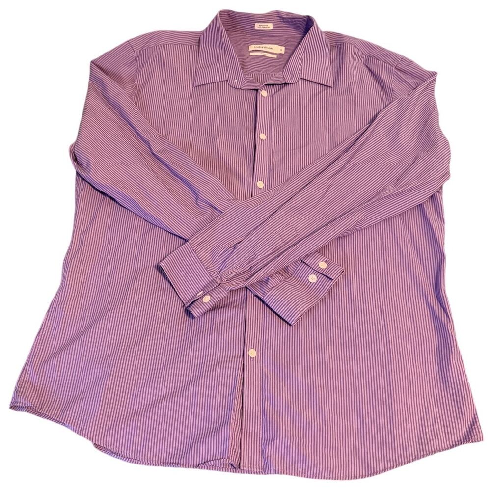 Calvin Klein Men's Purple White Striped Size XL Slim Fit Dress Shirt